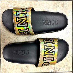VS Pink Slides Approximate Size is 7 to 7.5 Iridescent Tops